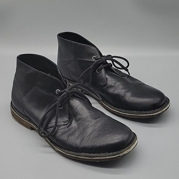 UGG 3275 Leighton Chukka Black Leather Ankle Winter Mens Boots Size 8.5 - Picture 1 of 10